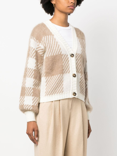 Shop Woolrich Checked Intarsia-knit Cardigan In Neutrals