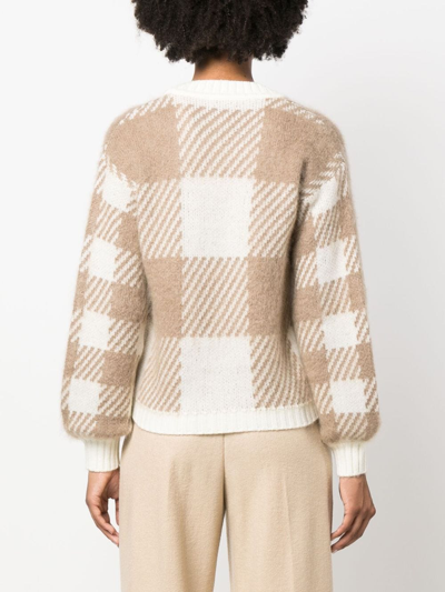 Shop Woolrich Checked Intarsia-knit Cardigan In Neutrals