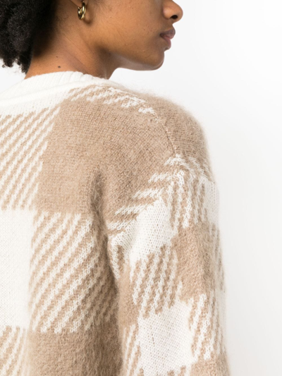 Shop Woolrich Checked Intarsia-knit Cardigan In Neutrals