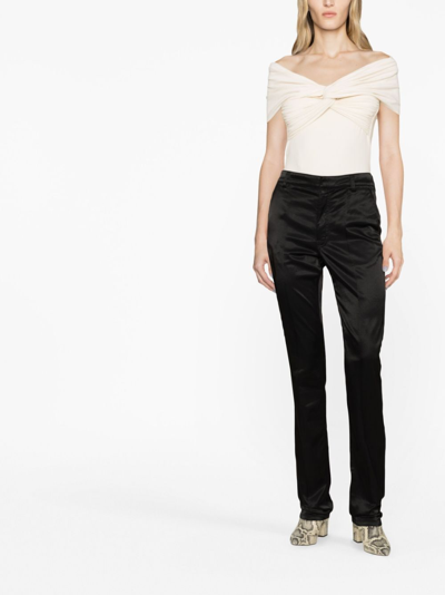 Shop Filippa K Satin Slim-cut Trousers In Black