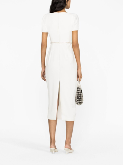 Self-portrait White Diamante Trim Split Crepe Midi Dress In White
