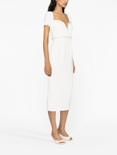 Self-portrait White Diamante Trim Split Crepe Midi Dress In White