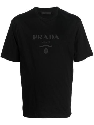 Shop Prada Raised-logo Cotton T-shirt In F0002 Black