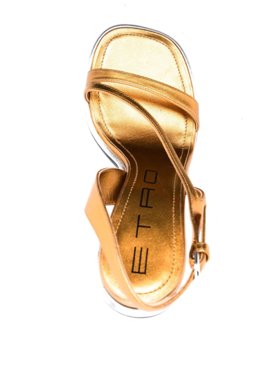 Shop Etro 120mm Metallic-finish Sandals In Gold
