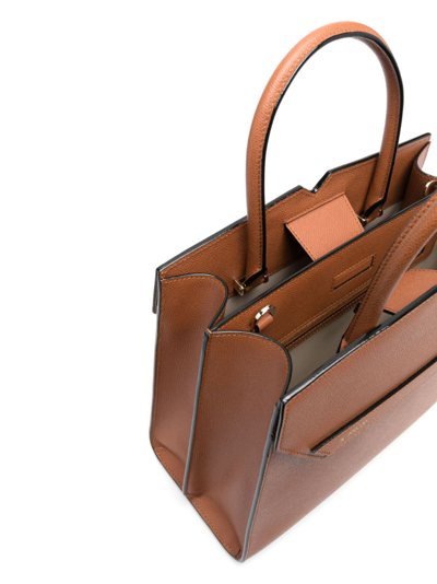 Shop Valextra Duetto Leather Tote Bag In Brown