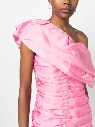 Shop Rotate Birger Christensen One-shoulder Ruffled Minidress In Pink
