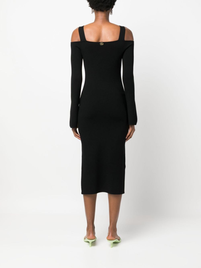 Shop Twinset Drop-shoulder Ribbed-knit Midi Dress In Black