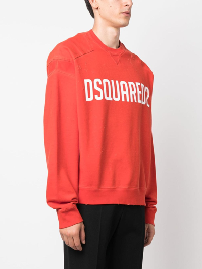 Shop Dsquared2 Logo-print Cotton Jumper In Red