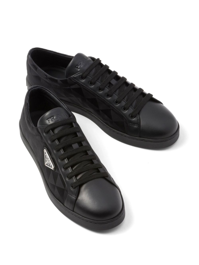 Prada Triangle-logo Lace-up Sneakers In Black