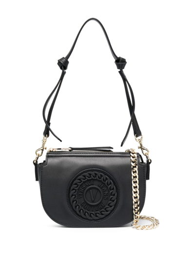 Shop Versace Jeans Couture Embossed-logo Crossbody Bag In Black