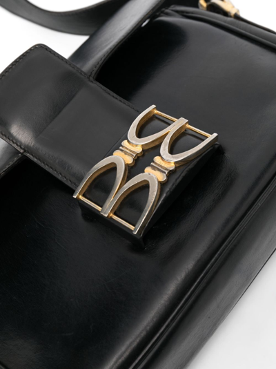 Pre-owned Celine 1970s Horsebit-detailed Leather Shoulder Bag In Black
