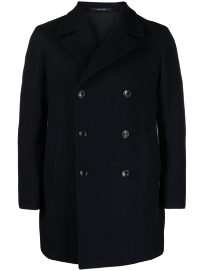 Shop Tagliatore Double-breasted Notched-lapel Coat In Blue