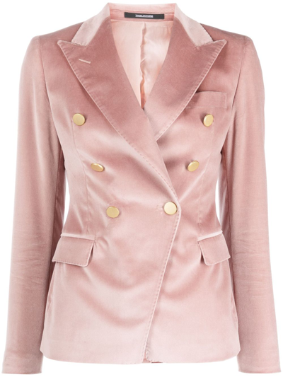 Shop Tagliatore Double-breasted Velvet Blazer In Pink