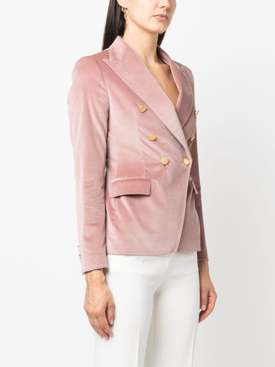 Shop Tagliatore Double-breasted Velvet Blazer In Pink