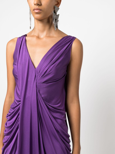 Pre-owned Dior 2000s  Draped Sleeveless Silk Minidress In Purple