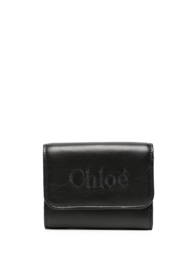 Shop Chloé Sense Tri-fold Leather Wallet In Black