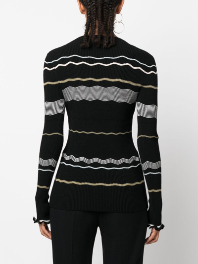 Shop Proenza Schouler Striped Ribbed-knit Jumper In Black