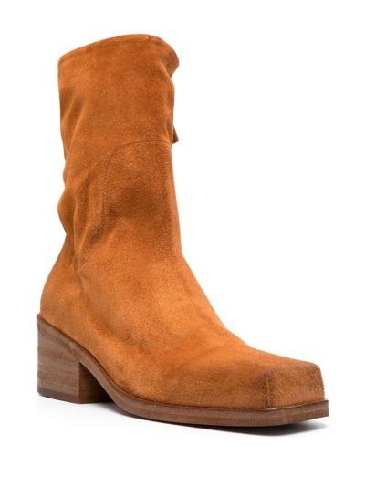 Shop Marsèll Square-toe Suede Calf-high Boots In Orange