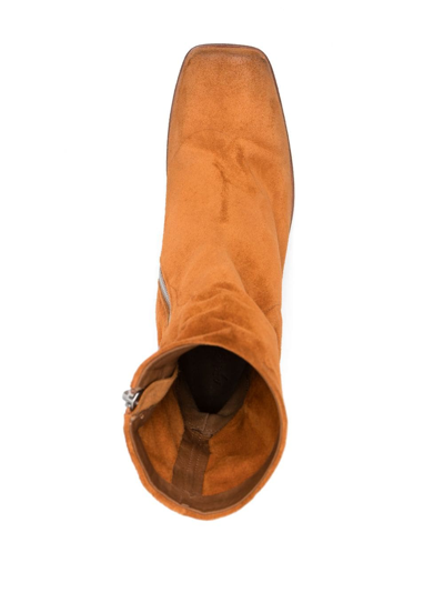 Shop Marsèll Square-toe Suede Calf-high Boots In Orange