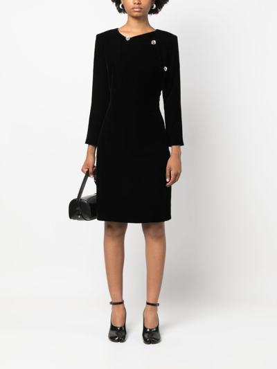 Pre-owned Saint Laurent 1990s Velvet Long-sleeve Dress In Black