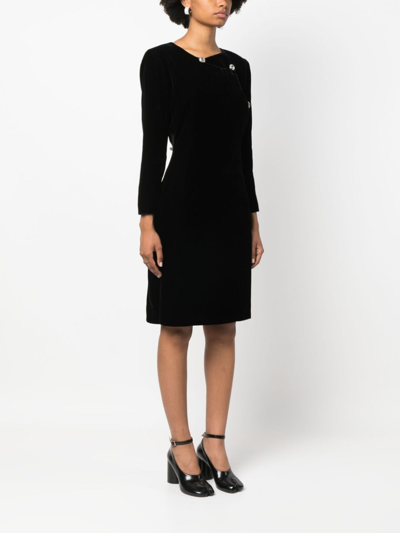 Pre-owned Saint Laurent 1990s Velvet Long-sleeve Dress In Black