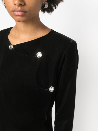 Pre-owned Saint Laurent 1990s Velvet Long-sleeve Dress In Black