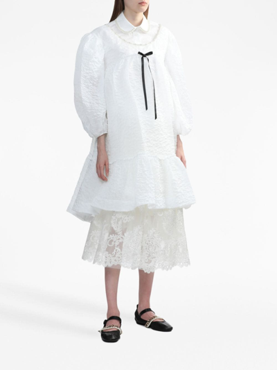 Shop Simone Rocha Bow-embellished Puff-sleeve Minidress In White