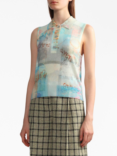 Shop Ganni Abstract-print Fine-knit Vest In Multicolour