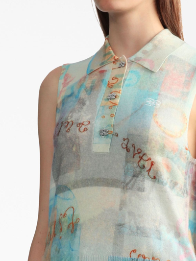 Shop Ganni Abstract-print Fine-knit Vest In Multicolour