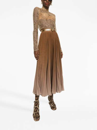 Dolce & Gabbana Sheer-lace High-neck Bouse In Brown
