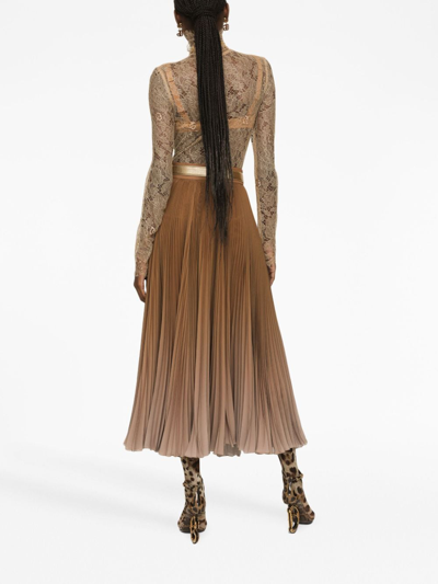 Dolce & Gabbana Sheer-lace High-neck Bouse In Brown