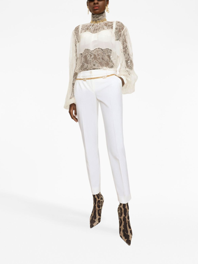 Shop Dolce & Gabbana Sheer-lace High-neck Bouse In White