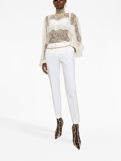 Dolce & Gabbana Sheer-lace Bishop Sleeved Bouse In White