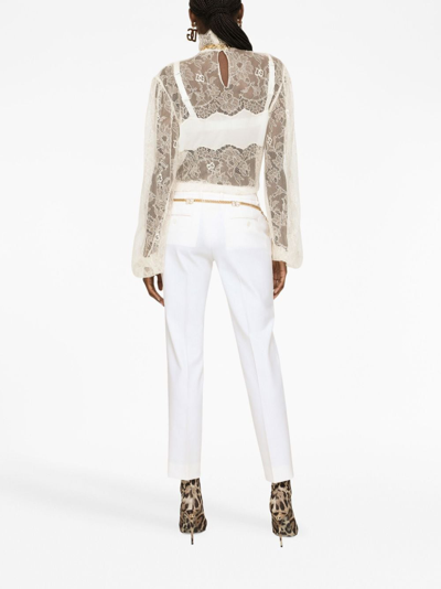 Dolce & Gabbana Sheer-lace Bishop Sleeved Bouse In White