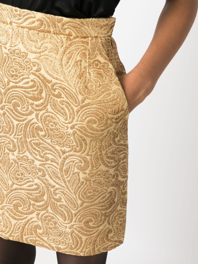 Pre-owned Saint Laurent 1991 Jacquard Mini Skirt In Gold