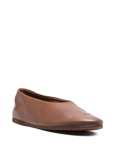 Shop Marsèll Almond-toe Leather Ballerina Shoes In Brown