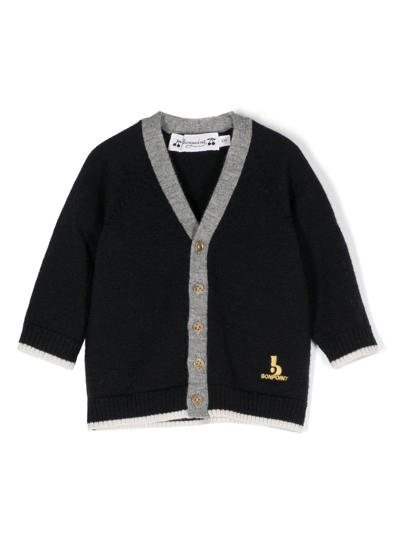Shop Bonpoint Logo-embroidered Wool Cardigan In Blue