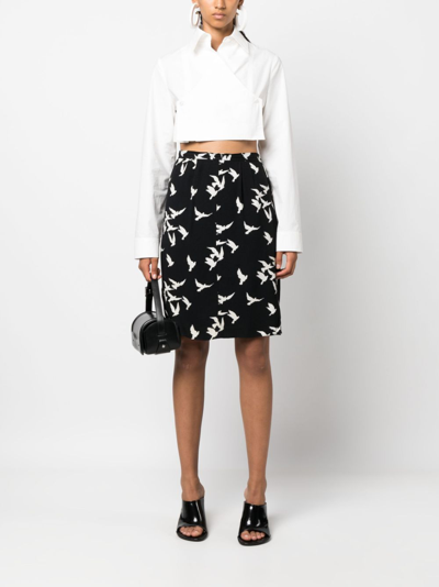Pre-owned Saint Laurent 1978 Dove Birds Print Skirt In Black