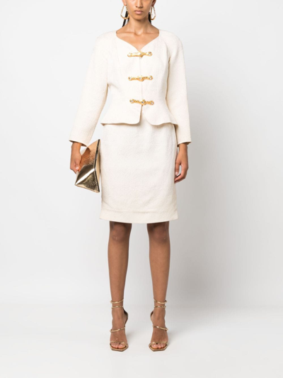 Pre-owned Christian Lacroix 2009  Toggle-fastening Jacquard Skirt Suit In Neutrals