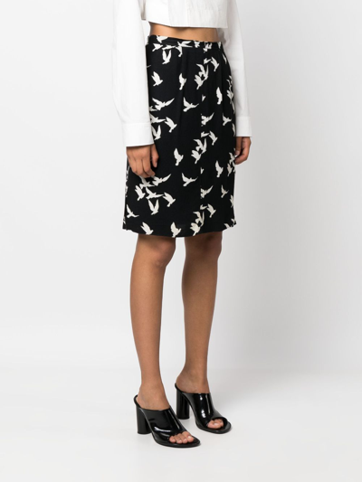 Pre-owned Saint Laurent 1978 Dove Birds Print Skirt In Black
