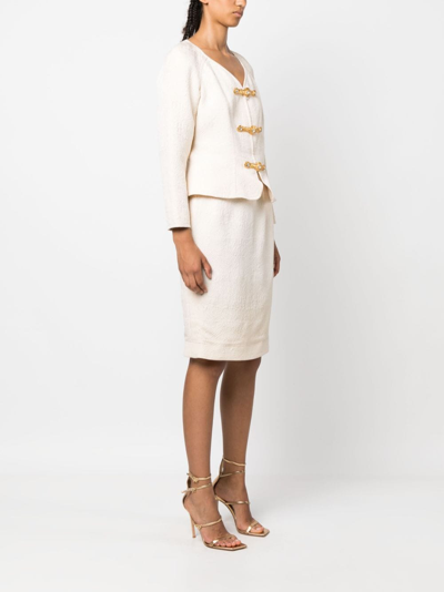 Pre-owned Christian Lacroix 2009  Toggle-fastening Jacquard Skirt Suit In Neutrals