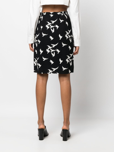 Pre-owned Saint Laurent 1978 Dove Birds Print Skirt In Black