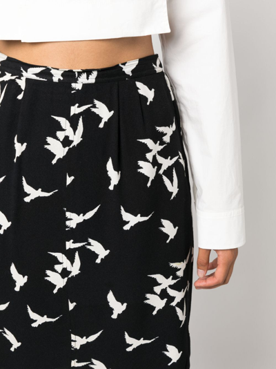 Pre-owned Saint Laurent 1978 Dove Birds Print Skirt In Black