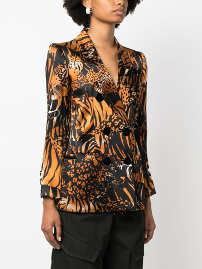 Pre-owned Saint Laurent 1990 Animal-print Silk Blazer In Brown