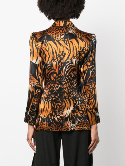 Pre-owned Saint Laurent 1990 Animal-print Silk Blazer In Brown