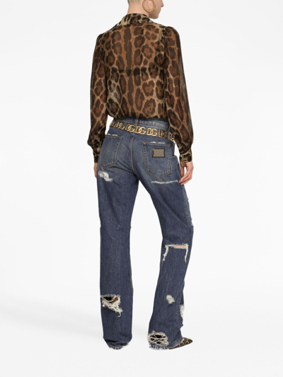 Shop Dolce & Gabbana Leopard-print Silk Blouse In Brown