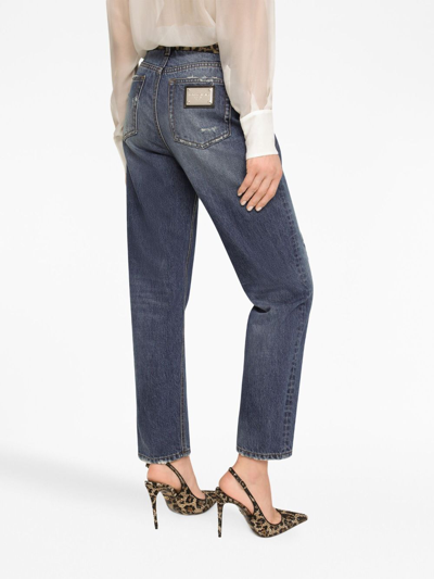 Shop Dolce & Gabbana Logo-plaque Straight-leg Jeans In Blue