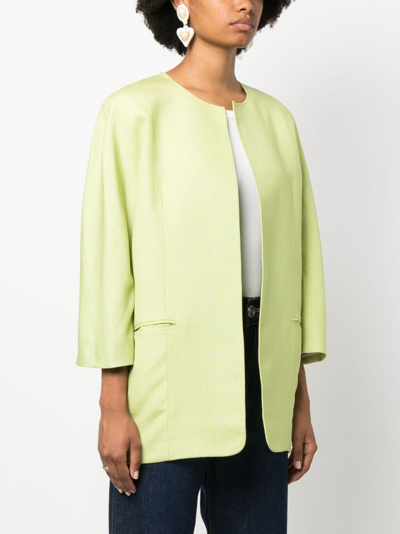 Pre-owned Dior 1980s  Collarless Open-front Silk Jacket In Green
