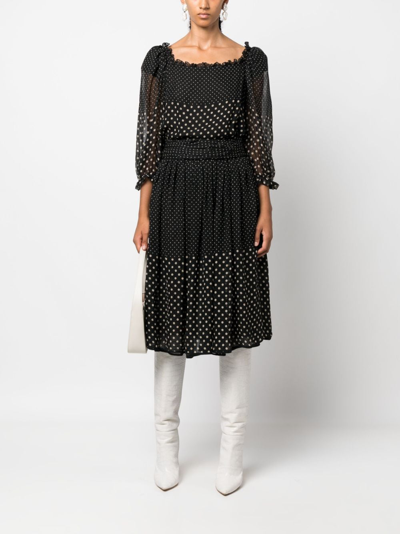 Pre-owned Valentino 1990s Polka-dot Sheer Silk Dress In Black