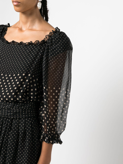 Pre-owned Valentino 1990s Polka-dot Sheer Silk Dress In Black